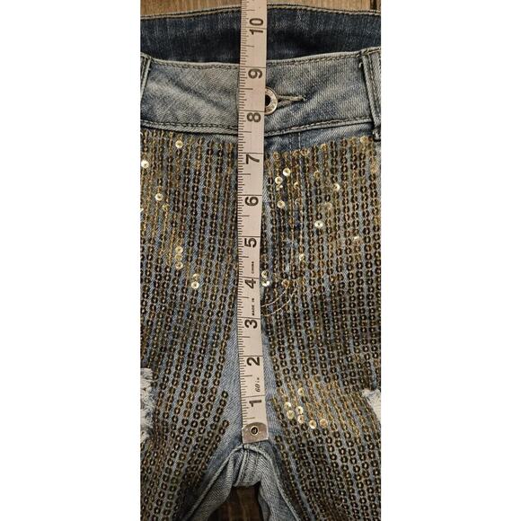 Vtg Y2K Litz Jeans 29 Extreme Distressed Glitzy Metallic Sequin Straight Leg - Picture 10 of 12